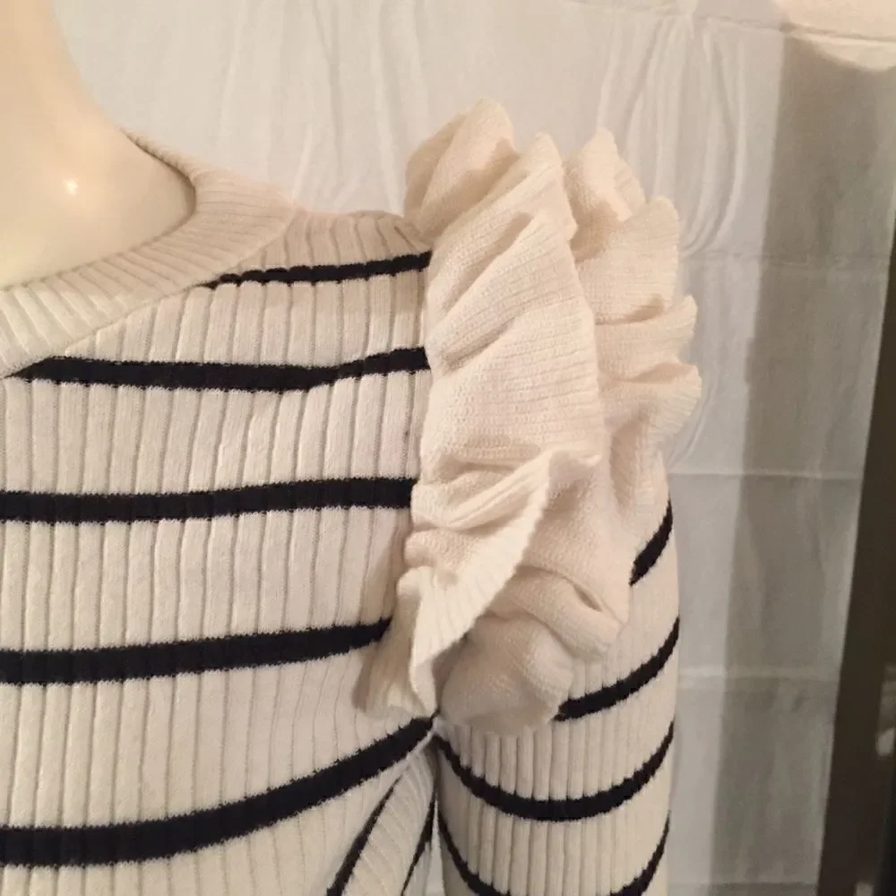 Stylus Ruffle Shoulder lite ribbed Cotton Top